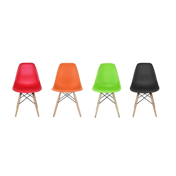 Ensemble de Quatre (4) Chaise Latérale de Style Eames Multicolore avec Pieds en Bois Naturel Chaise de Salle à Manger Eiffel Chaise de Bureau