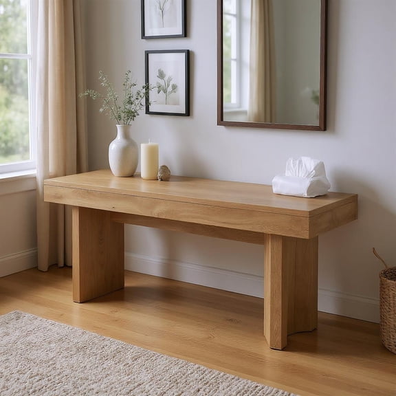 Yardi Yarda Rectangular Minimalist Wooden Bench, Versatile Bench with Solid Wood Construction for Indoor, Brown