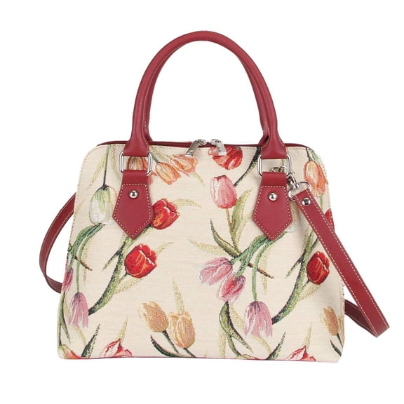 Tulip White Convertible Top Handle Purse Bag