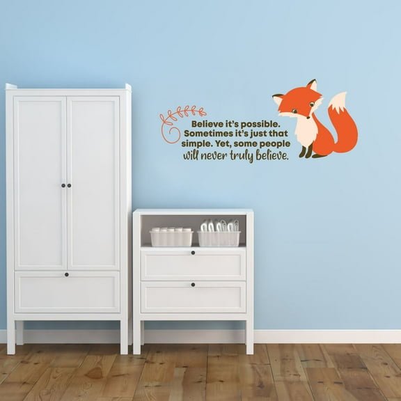 Truly Believe Fox Animal Life Quote Cartoon Quotes Decors Wall Sticker Art Design Decal for Girls Boys Kids Room Bedroom Nursery Kindergarten Home Decor Stickers Wall Art Vinyl Decoration (20x40 inch)