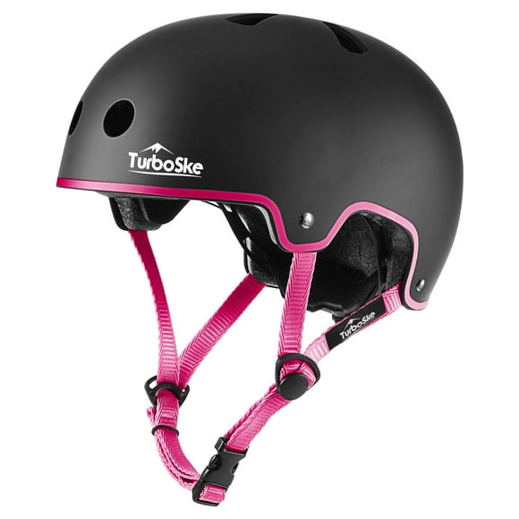 TurboSke Skateboard Helmet, BMX Helmet, Multi-Sport Helmet, Bike Helmet for Kids, Youth, Men, Women (Black&Pink, L/XL (22.8"-24"))