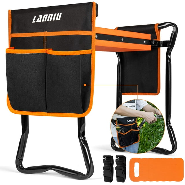 LANNIU Rodilla y asiento de jardín, taburete de jardín plegable, silla de jardín resistente para arrodillarse y sentarse, regalos de jardinería para mujeres, abuelos, personas mayores, mamá y papá