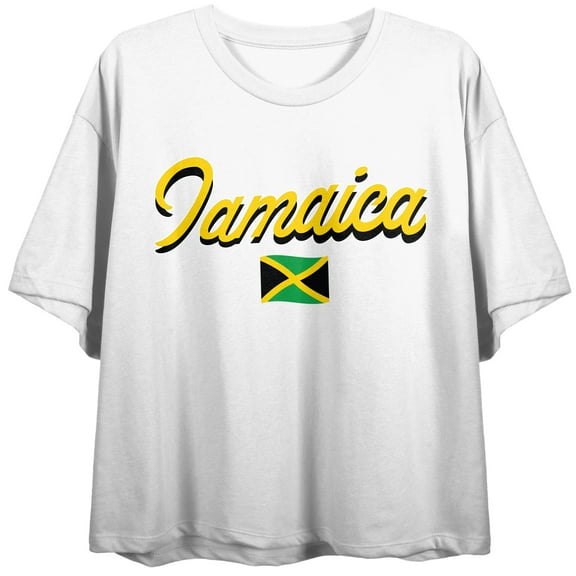 Jamaica Flag Crew Neck Short Sleeve Women's White Crop Top
-Medium