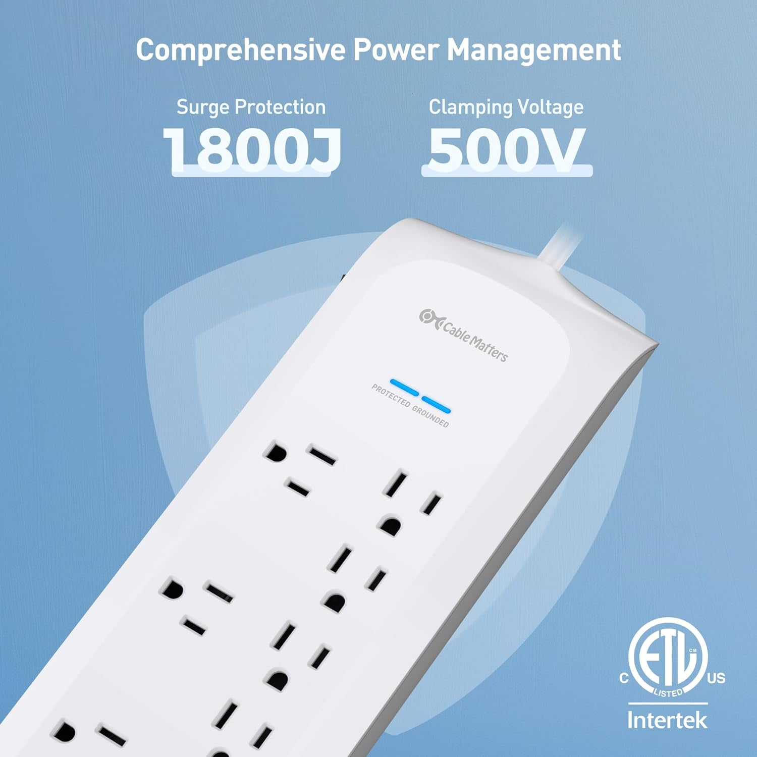 RGHJAR-[ETL Listed] 8-Outlet Surge Protector Power Strip with USB-A & USB-C Ports, 8 ft Cord, 1800 Joules, Wall-Mountable Design - Ideal for iPhone 16/15 Pro Max, iPad Pro, Galaxy S23 Charging