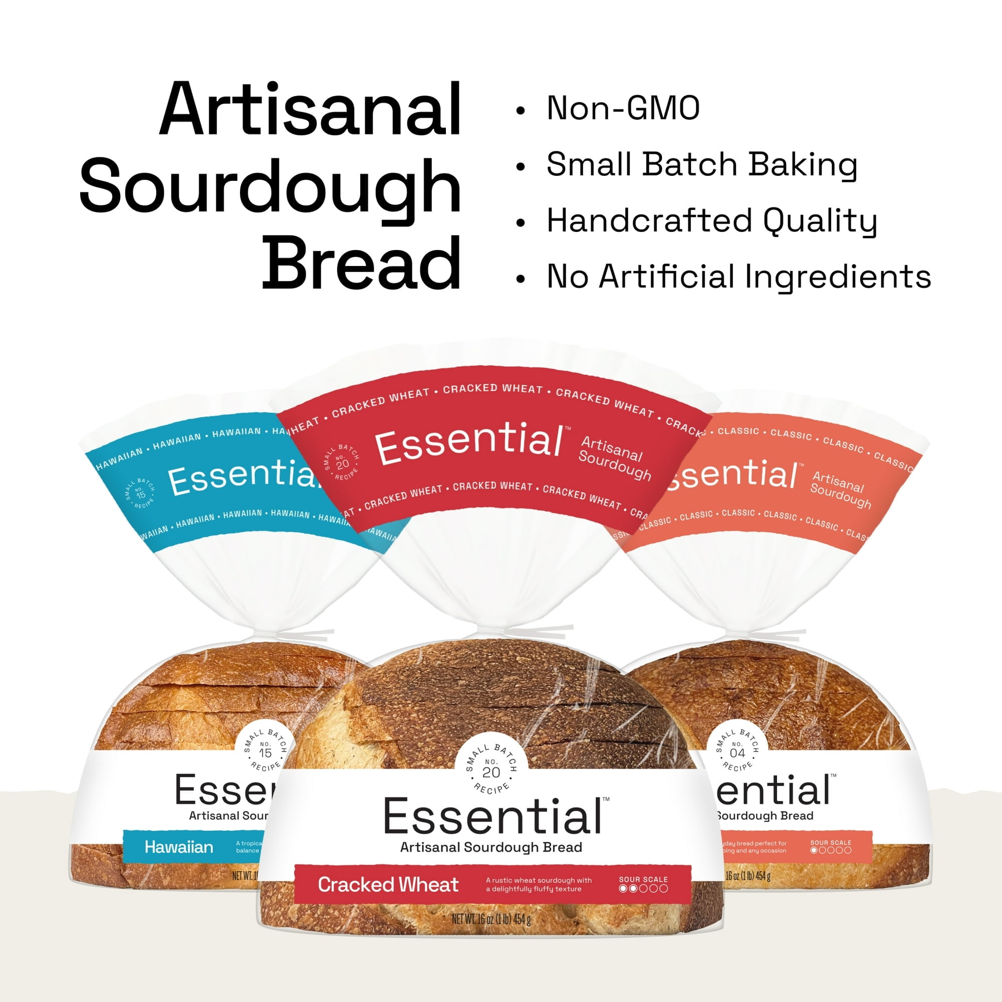 Essential Cracked Wheat Sourdough Sliced Bread, Non-GMO, 16 oz (Pack of 3)
