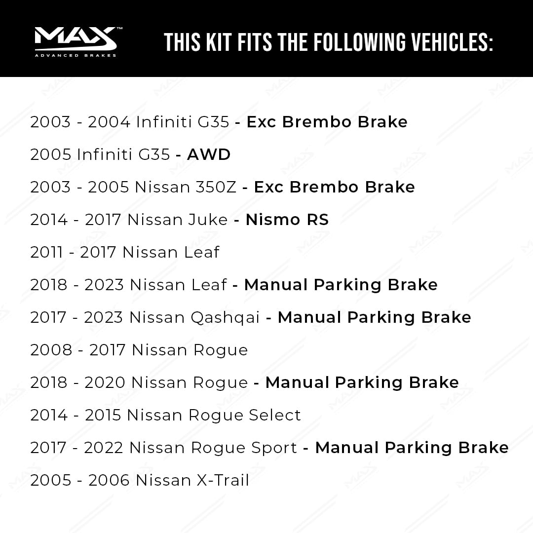 MAX Advanced Brakes - Rear Brake Kit For 2008-2020 Nissan Rogue | Carbon Ceramic Brake and Rotor Kit | Daily Driving OE Replacement Brake Rotors