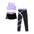 thumbnail image 3 of Sinleey Kids Girls Dance Outfits Crop Top with Shorts and Leggings Active Set for Gymnastics Yoga Lavender 16, 3 of 5