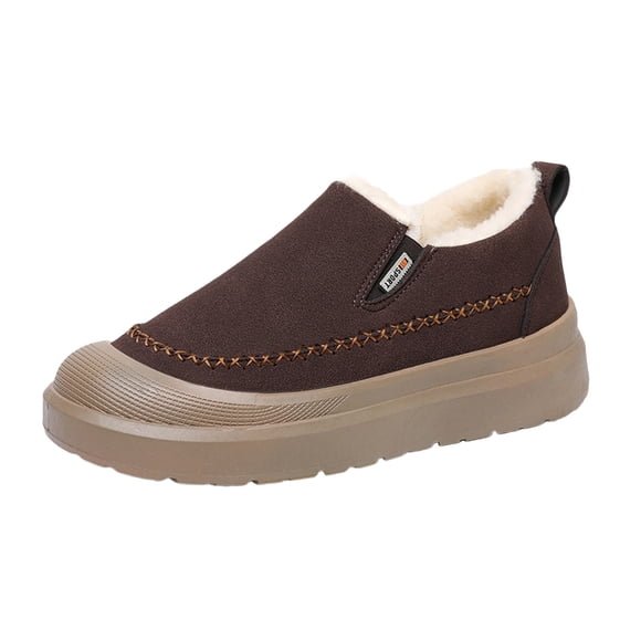 Xfvqtps Mens Casual Boots Velvet Upper Slip on Winter Shoes Thick Sole Warm Snow Boots Comfortable Outdoor Footwear Easy Wear Brown