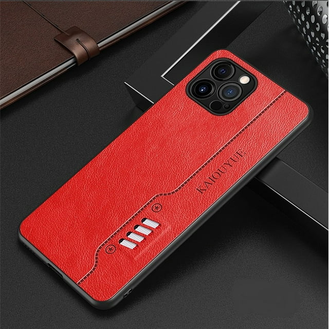 TONDAR Fashion Leather Texture Shockproof Case Ultra Light Back Cover for iPhone 13 Pro Max (Red)