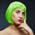 thumbnail image 3 of Deago 12" Short Straight Bob Wig with Bangs Synthetic Colorful Cosplay Costume Halloween Party Flapper Wig for Women (Green), 3 of 8