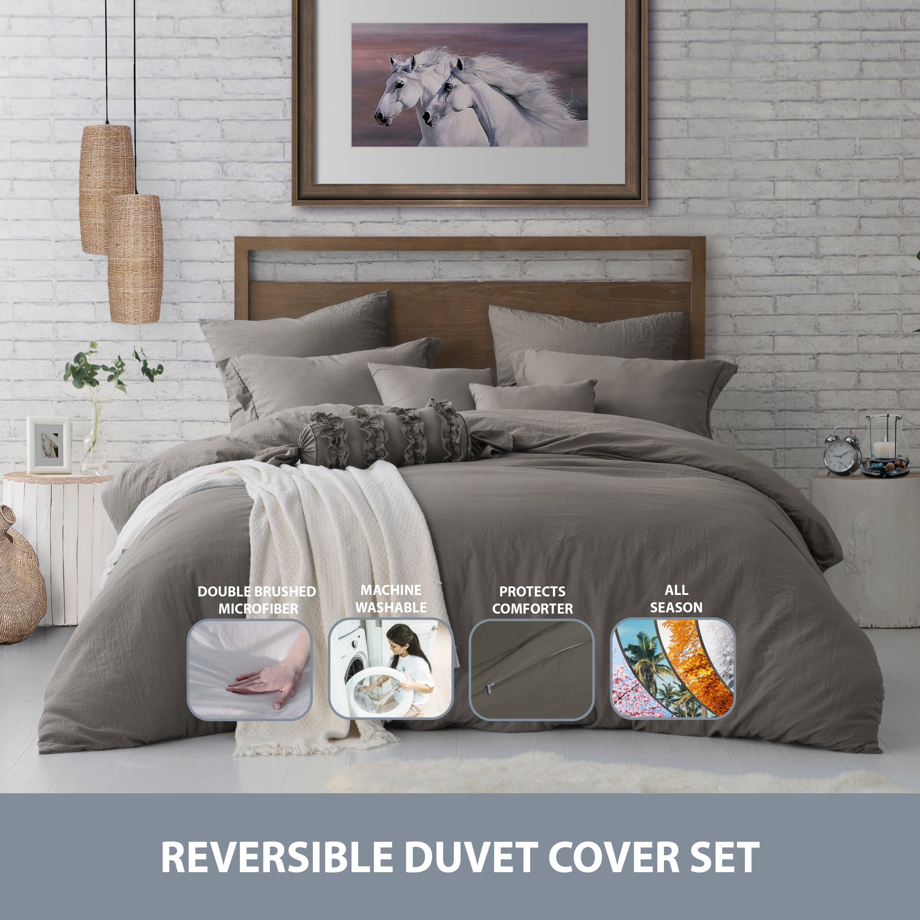 Swift Home Ultra Soft Crinkled Texture Pre-Washed Duvet Cover & Sham Set (Comforter not Included), Twin/Twin XL (68"x 90"), Driftwood