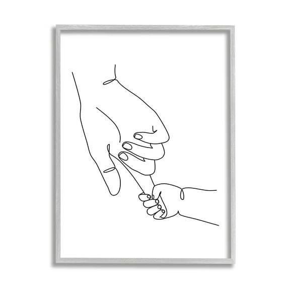 Stupell Industries Baby Hands Holding Index Finger Minimal Line Drawing Graphic Art Gray Framed Art Print Wall Art, 11x14, by JJ Design House LLC