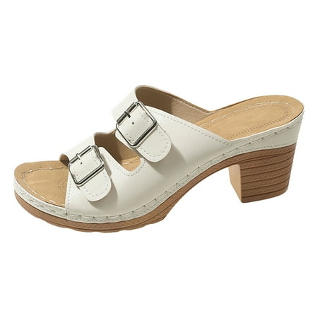 

YUHAOTIN High Heel Sneakers for Women Ladies Casual Retro Solid Colour Belt Buckle Heel High Heel Large Size Sandals Slippers Womens High Heels Wide Women s Sandals Wide Width