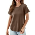 thumbnail image 2 of Tittly T Shirts for Women Basic Tees Women's Solid Color T Shirt Round Neck Short Sleeved Top Large Size Loose Elastic Pure Cotton Base Shirt Tshirts Shirts Tops for Women Trendy Khaki 8XL, 2 of 5
