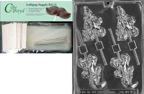 Includes 25 Lollipop Sticks 25 Silver Twist Ties Cybrtrayd 45StK25S-K161 Dance Lolly Kids Chocolate Candy Mold with Lollipop Supply Bundle Instructions 25 Cello Bags