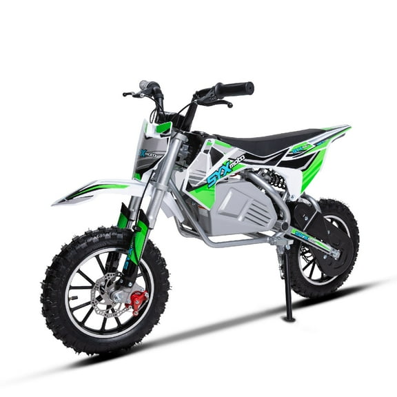 SYX MOTO KBE 500W Electric Dirt Bike for Kids - 36V Mini Pit Bike, Beginner-Friendly, Green/Grey