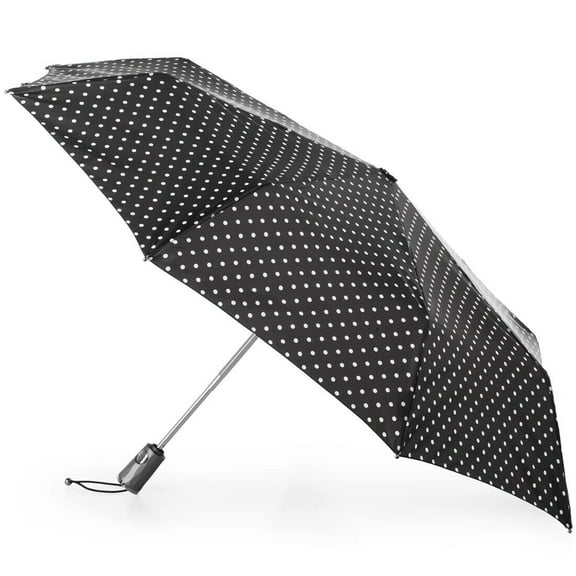totes Titan Auto Open Close Compact Umbrella, Black/White Swiss Dot, 43"