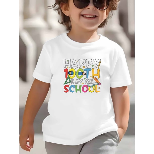 Youngsters' 1st Grade Happy School Graphic T-Shirt - Short Sleeve Tee with Backpack & Pencils Design, Breathable Summer Casual Wear for Boys & Girls, Youngsters'S School Apparel | Comfortable