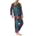 thumbnail image 2 of Naloa Neon Zombie Skull Men’s Pajamas Set - Long Sleeve Button Down Sleep Shirt and Pajama Bottoms Sleepwear Set-X-Large, 2 of 7