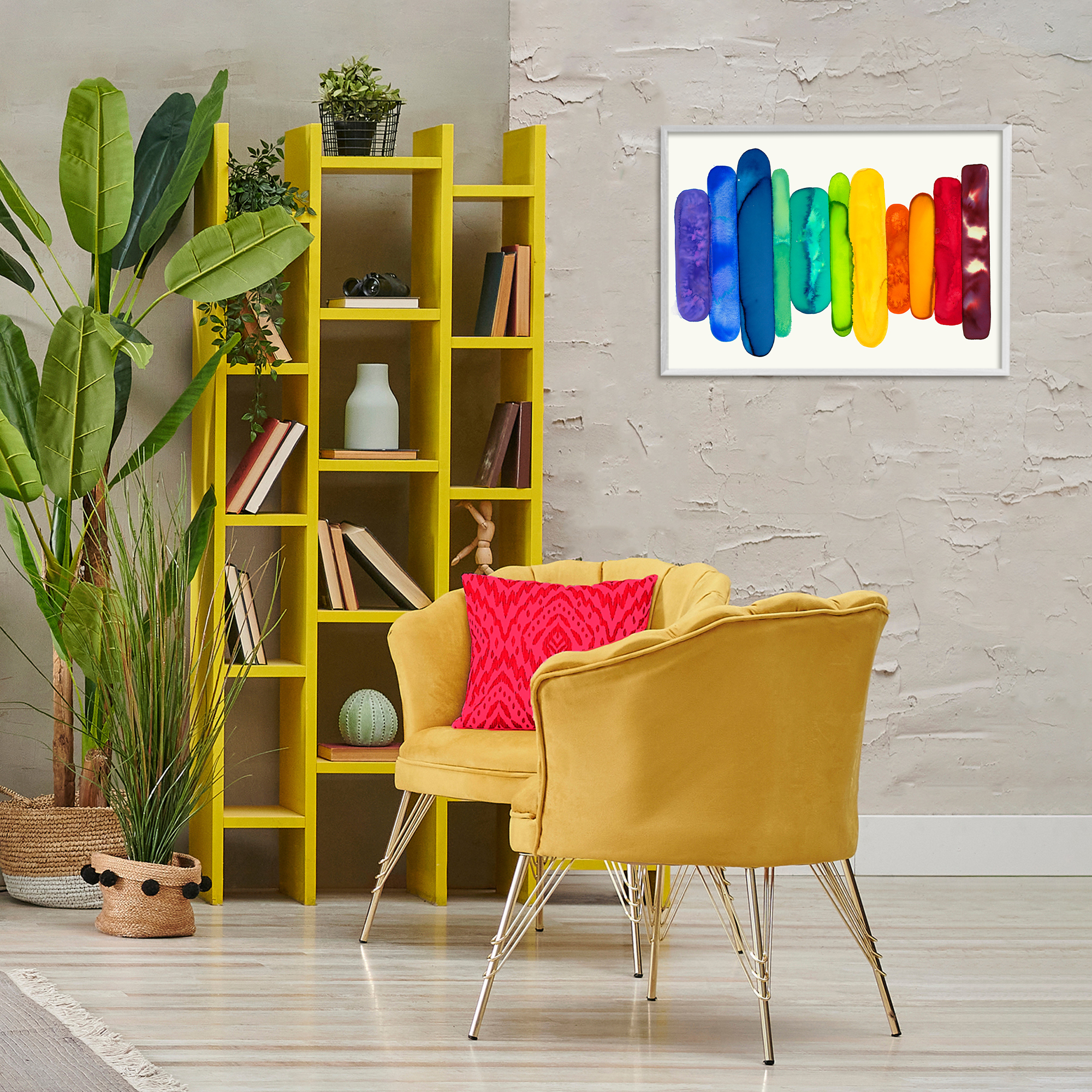 Stupell Industries Rainbow Ombre Shapes Abstract Painting White Framed Art Print Wall Art, 24 x 16