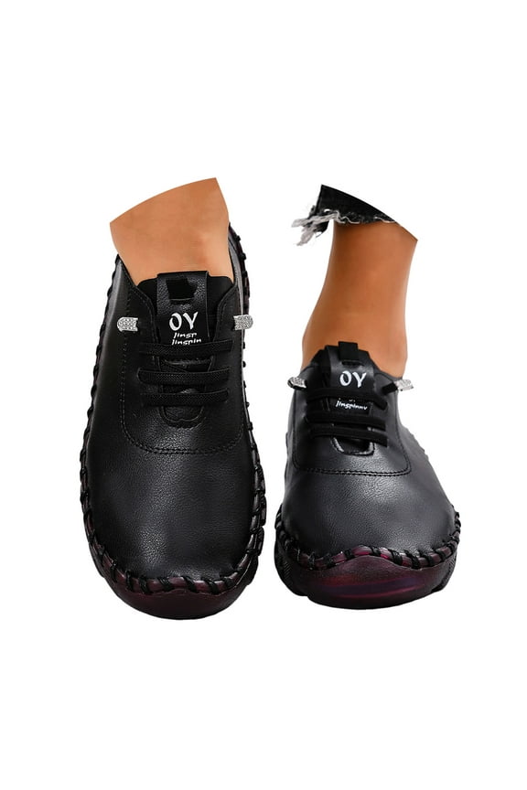 Women's Leather Flat Shoes Non-Slip Soft Bottom Breathable Round Toe Mom Loafers