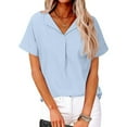 thumbnail image 2 of XuJwPNcy Women Tops Summer Short Sleeve Lapel Neck Tee Fashion Plain Tshirts Casual Loose Work Blouses, 2 of 7