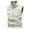 thumbnail image 3 of UVEASISHA Work Vest for Men Big and Tall Lightweight Cargo Vest Full Zip Stand Collar Fishing Waistcoat Sleeveless Hiking Travel Jackets with Pockets White 3XL, 3 of 10