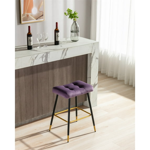 Vintage Bar Stool, Footrest Counter Height Dining Chair, Kitchen Breakfast Dining Chair, Comfty Saddle Backless Barstool, Height for Coffee Shop, Bar, Home Balcony, Purple