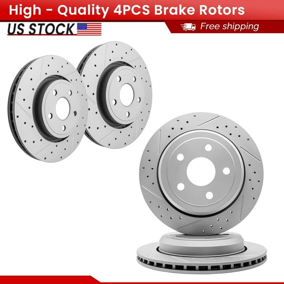 ACB ZONE 4PCS Front Rear Brake Rotors Set, Drilled & Slotted Disc Rotors Kit for Dodge Durango Jeep Grand Cherokee Grand Cherokee WK