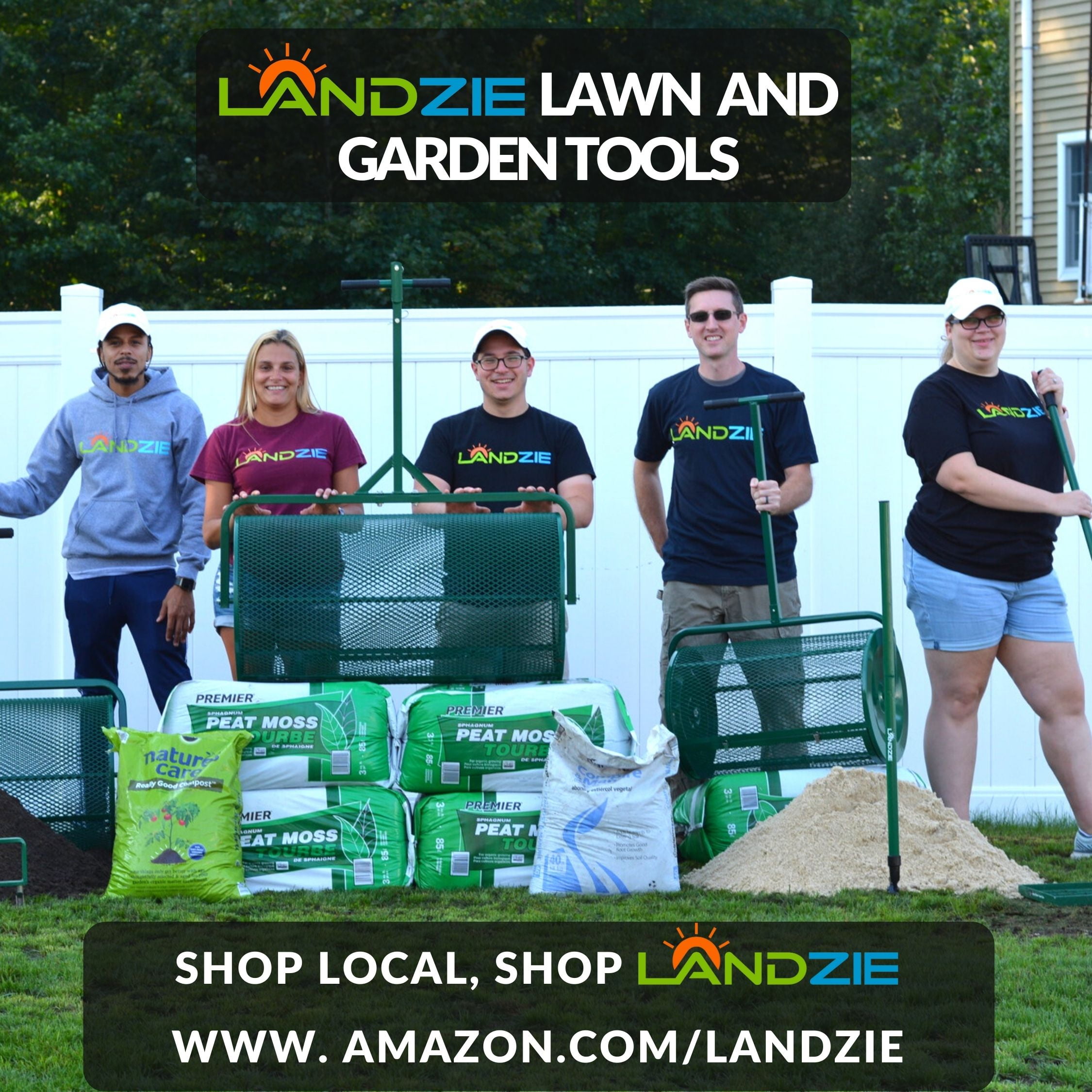 Landzie Spreader & Weeder Lawn & Garden Care Set - 24" Compost & Peat Moss Spreader w/ 44" Long Steel Stand up Manual Weeder - Easily Weed Grass & Apply Compost, Peat Moss, Topsoil, Sand