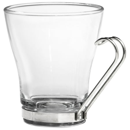Bormioli Rocco Oslo Cappuccino Glass Cups 4 Set 7.5 Oz | Tempered Glass, Ergonomic Stainless Steel Handles, Dishwasher Safe | For Coffee Drinks, Beverages, Latte, Macchiato, Espresso, Mocha &