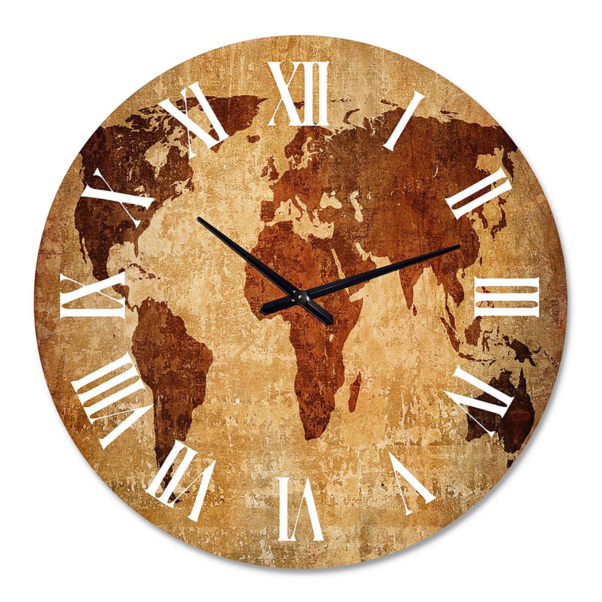 Designart 'Ancient Map Of The World Xi' Vintage Wall Clock