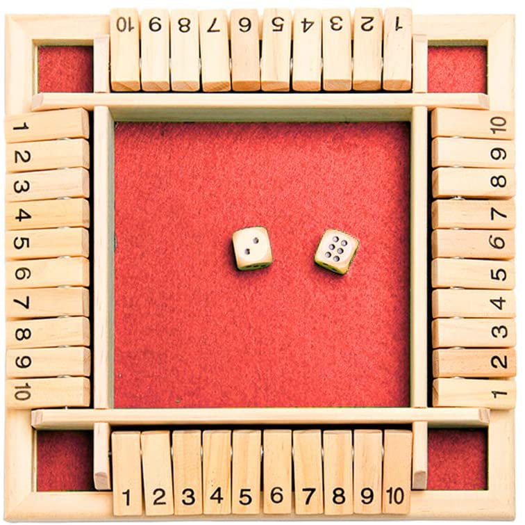 Traditional 4-Sided 1-10 Numbers Shut the Box Dice Board Drinking 4-Players 