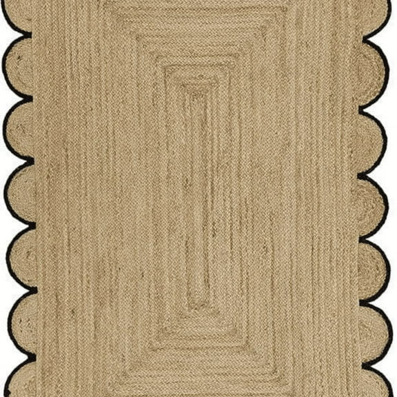 Jaipur Art And Craft Indian Beige Black Border Rectangle Hand Braided Jute Area Rug (2x3 Sq ft)
