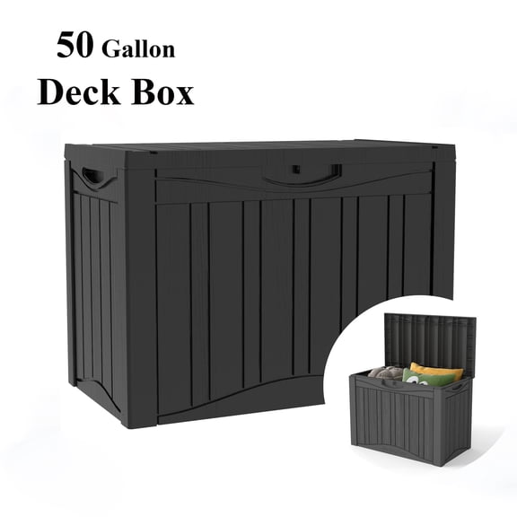 Yardgrace 50 Gallon Deck Box, UV-Resistant, HDPE Outdoor Storage Box with Secure Latches, Patio Storage Bench for Cushions, Trimmers (Black)