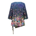 thumbnail image 4 of Dyegold Womens Tops 3/4 Length Sleeves Boho Western Tops Vintage Floral Side Twist Knot Blouses Dressy Casual Fall Shirt Tee, 4 of 5