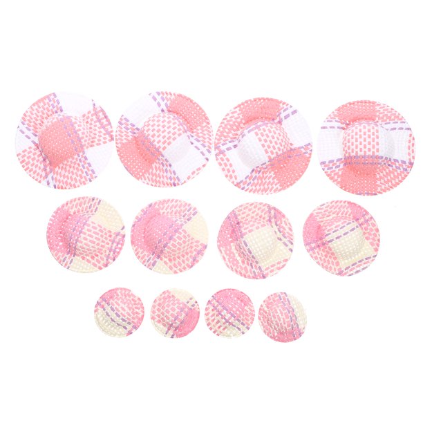 12 piezas Mini sombrero muñeca miniatura sombrero de rayas sombrero de sol accesorio de ropa de muñeca