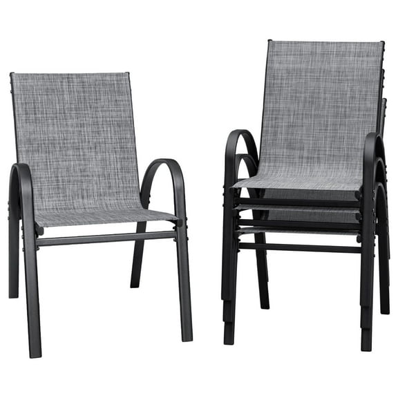 Patio Chairs Stackable Dining Chairs Set of 4 Metal and Teslin Outdoor Chairs for Lawn Deck Balcony Porch (Grey)
