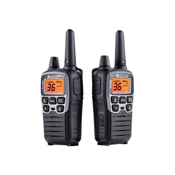 Midland - X-TALKER T77VP5, 36 Channel FRS Two-Way Radio - Up to 38 Mile Range Walkie Talkie, 121 Privacy Codes, and NOAA Weather Scan + Alert (Includes a Carrying Case and Headsets) (Black/Silver)