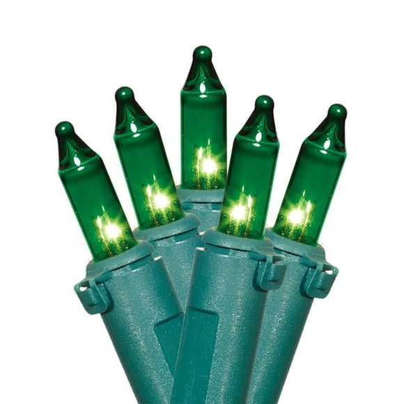 Holiday Time 100-Count Green Incandescent Mini Christmas Lights, with Green Wire, 19.2'
