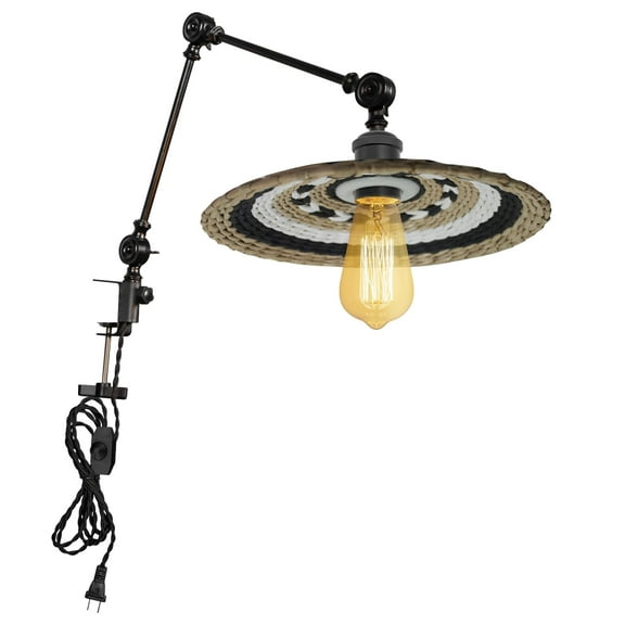 Kiven Dimmable Clip-on Desk Lamp, 1-Light Rattan Nightstand Lamp with Flexible Arm, 8.2FT Plug in Cord, Boho Decorative Clamp Lamp for Office Home Bookshelf Bedside E26 Sokcet DZ0320-1