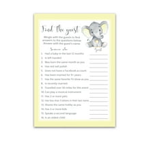 Gender Neutral Baby Shower Game, FIND THE GUEST Baby Shower Game — Pack of 25 — Icebreaker Baby Shower Party Game, Guess Who Came to the party Game, YELLOW Elephant Baby Shower Quiz Game SKU G521-FTG