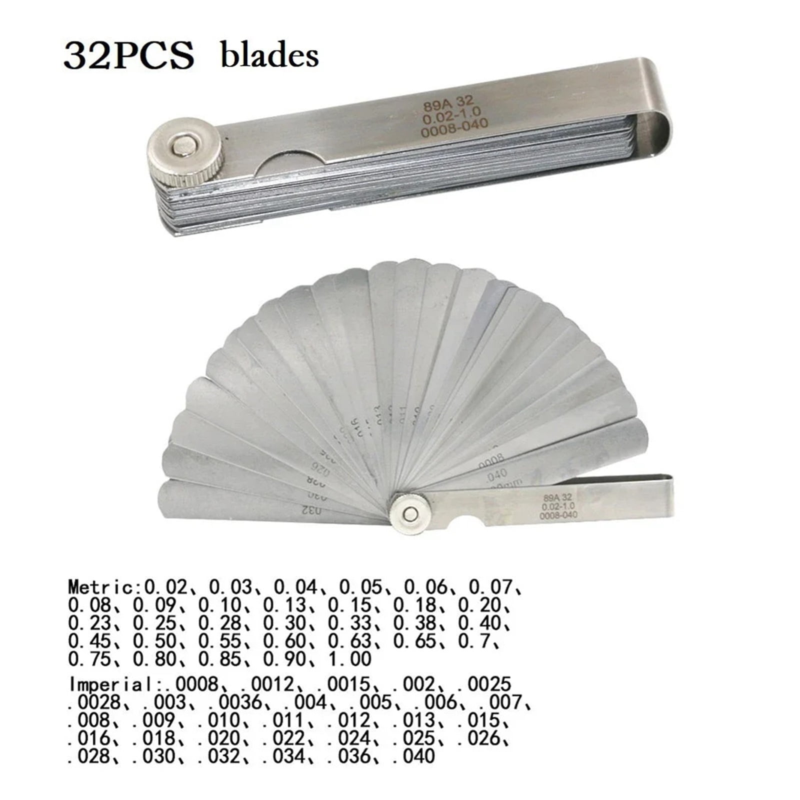 32 Blades Feeler Gauge Stainless Steel Metric 0.02-1.00mm Gap Filler Tune Up Gauge Filler Gauge Valve Clearance Measurement Tool ,Easy Identification