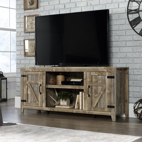 Sauder Rustic Cedar Farmhouse TV Stand with Storage for TVs up to 70", Rustic Cedar Finish