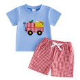 thumbnail image 4 of Back to School Toddler Boy 2 Pack Outfit Cotton T Shirt and Shorts Set First Day of Preschool Kindergarten Clothes, 4 of 9
