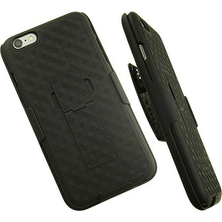 'S BLACK WEAVE KICKSTAND HARD CASE + BELT CLIP HOLSTER STAND FOR APPLE iPHONE 6 PLUS PHONE 5.5