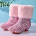 thumbnail image 2 of Quealent Girls Cowboy Boots, Glitter Cowgirl Boots with Fleece Linen, Sparkle Sequin Western Boot for Gilrs Toddler/Little Kid Party Birthday Red for Size 1, 2 of 9