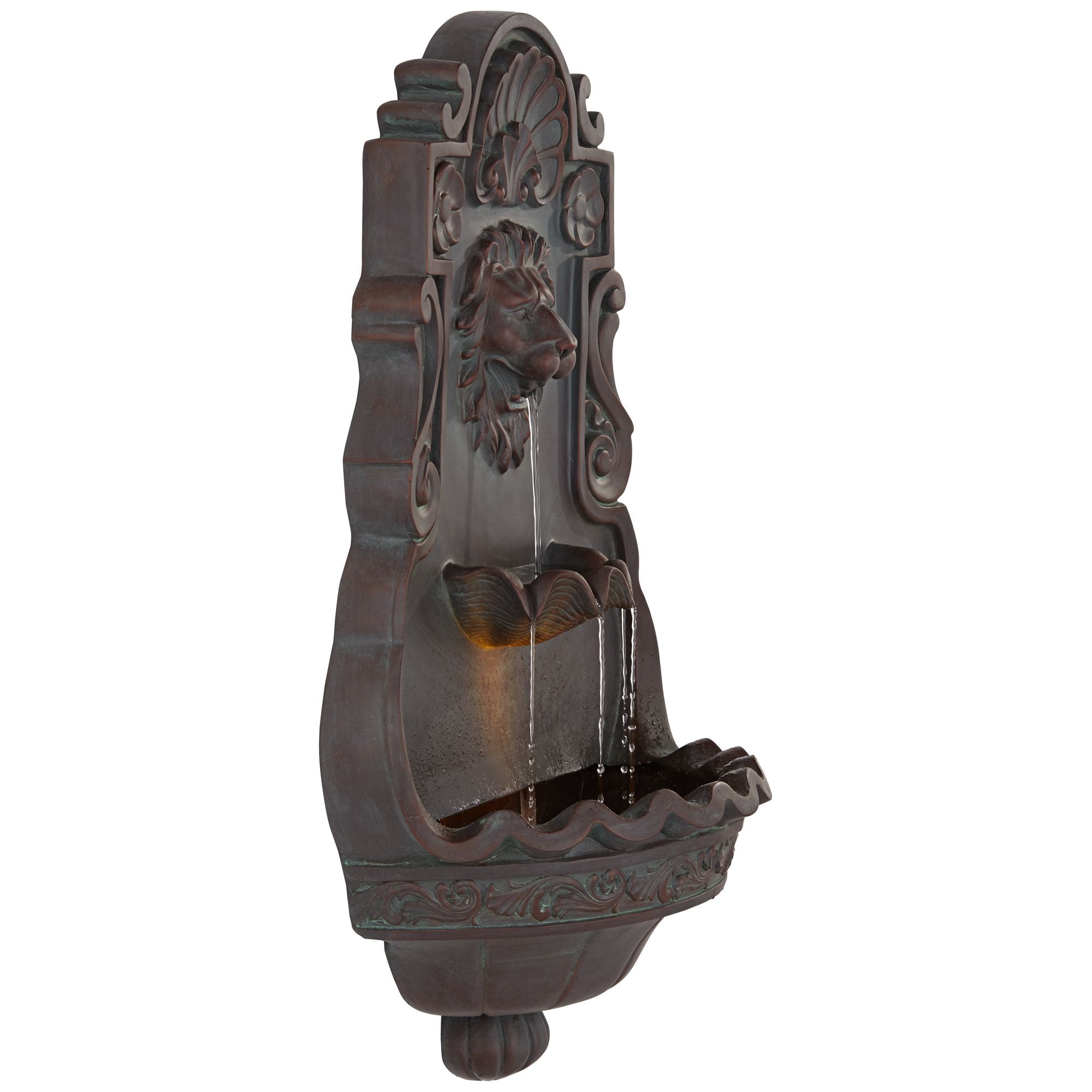 Royal Lion Head 31 1/2" High Large Rustic Indoor Outdoor Decor Bronze Wall Fountain with Light LED Outside