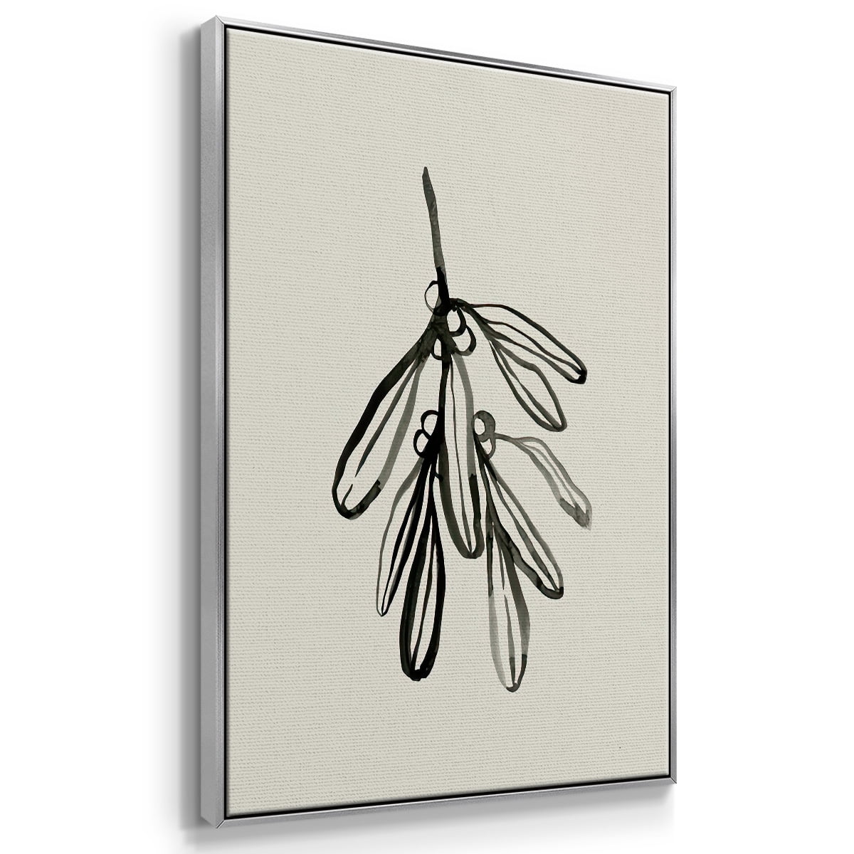 Mistletoe Sketch I - Framed Gallery Wrapped Holiday Canvas - 17 x 25 - Silver Frame