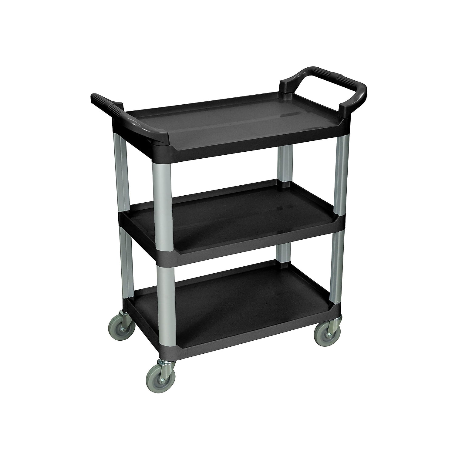 Utility Cart 3 Shelf Black Heavy Duty Rolling Multipurpose Plastic Storage 300lb for sale online 